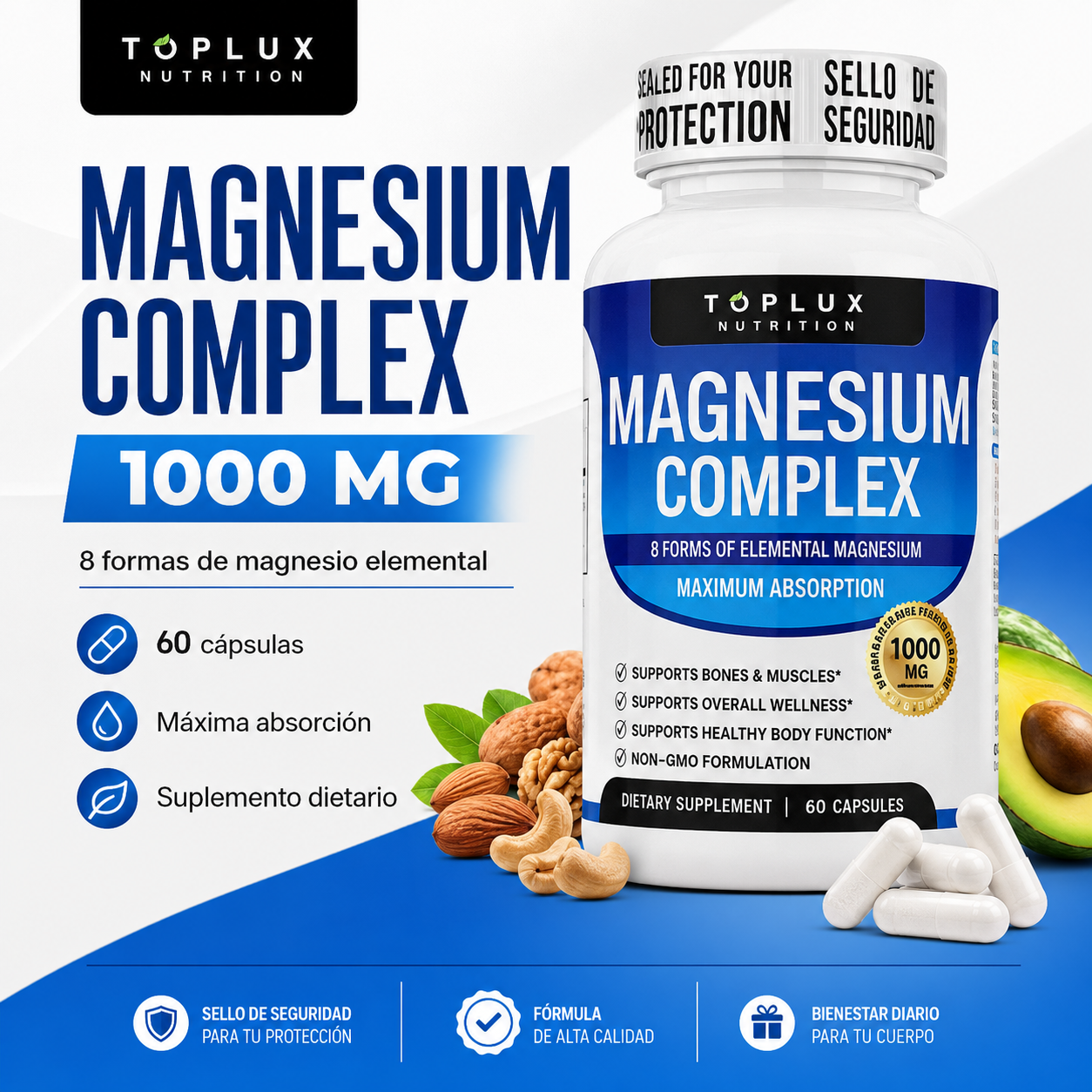 Magnesium Complex 1000 MG Toplux Nutrition – 60 cápsulas