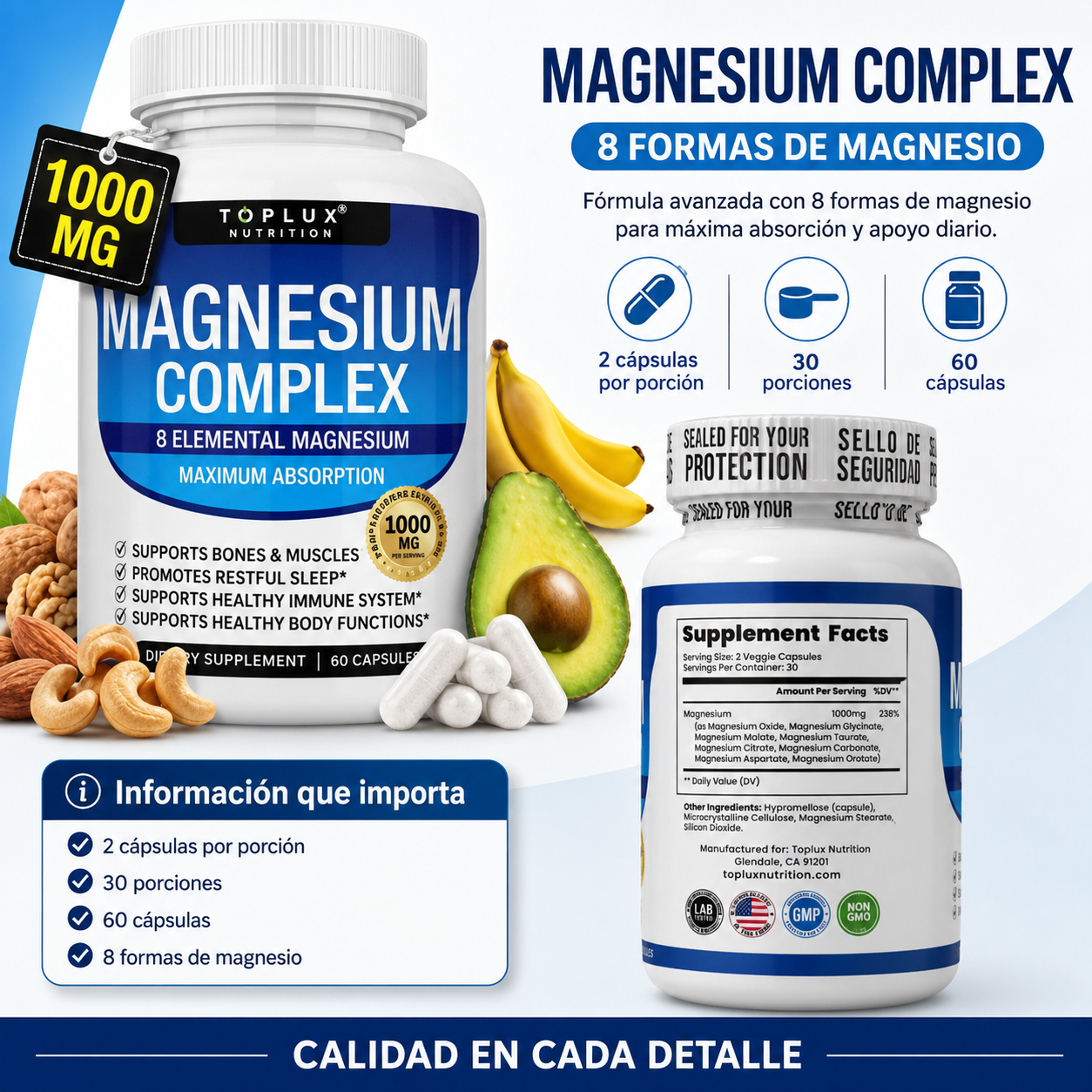 Magnesium Complex 1000 MG Toplux Nutrition – 60 cápsulas