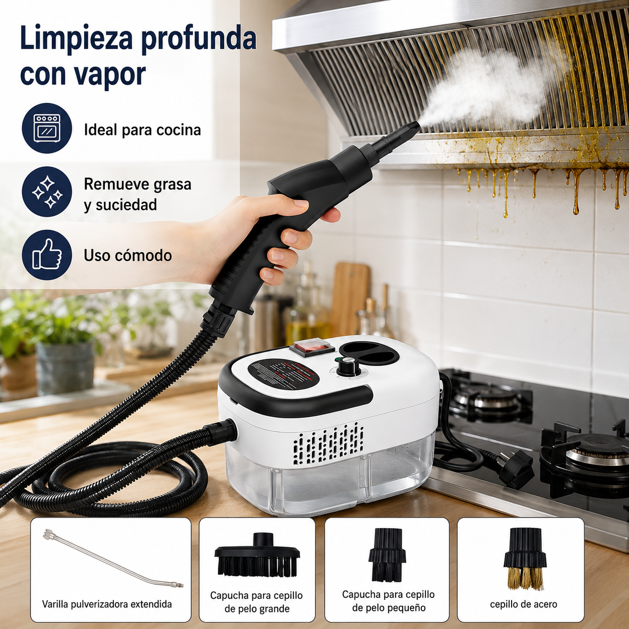 Título alternativo más vendedor Limpiador a Vapor Portátil 2500W para Cocina, Baño, Auto y Aire Acondicionado