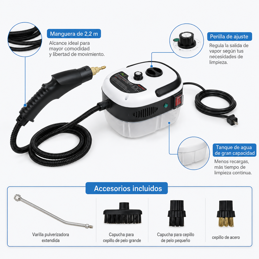 Título alternativo más vendedor Limpiador a Vapor Portátil 2500W para Cocina, Baño, Auto y Aire Acondicionado