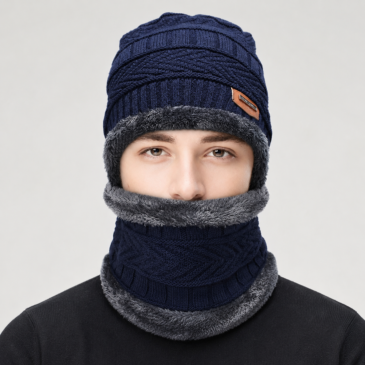 Gorro de Invierno con Bufanda Integrada y Forro Interior Afelpado