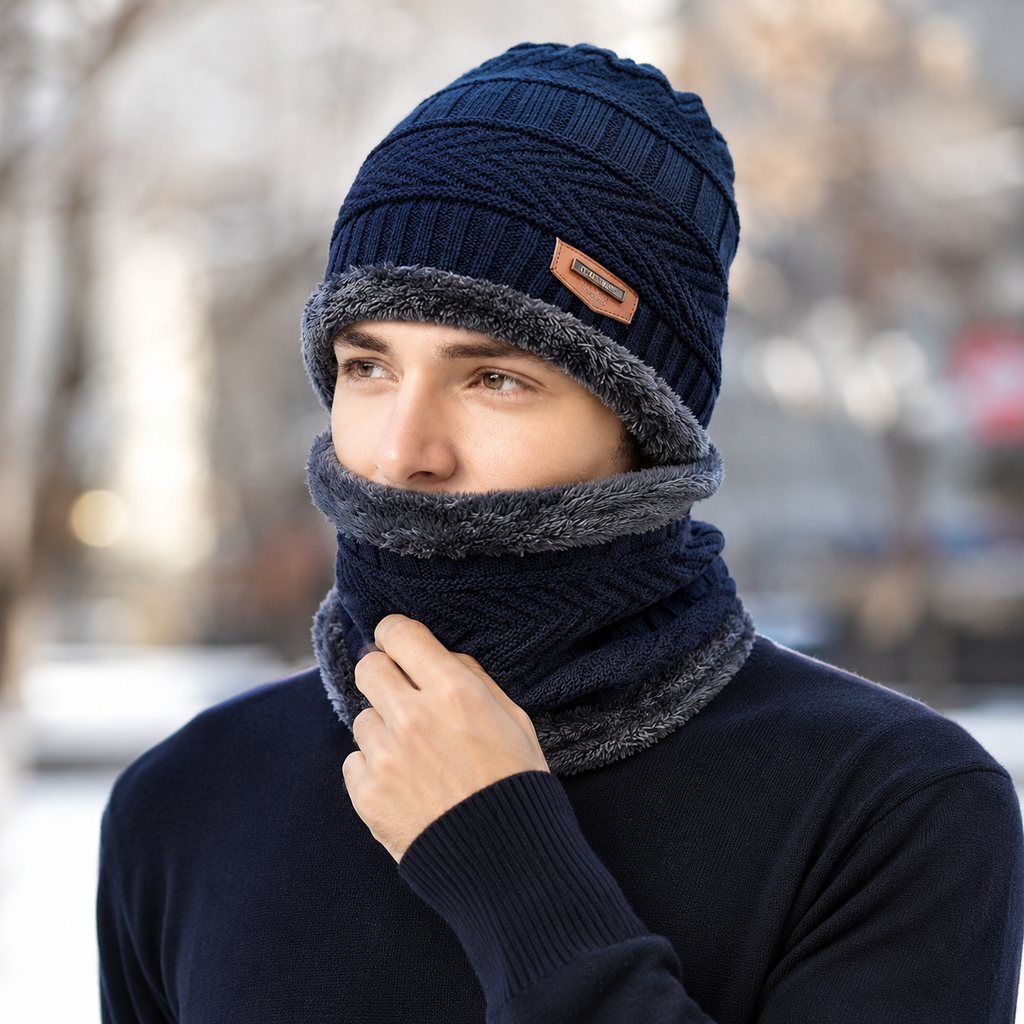 Gorro de Invierno con Bufanda Integrada y Forro Interior Afelpado