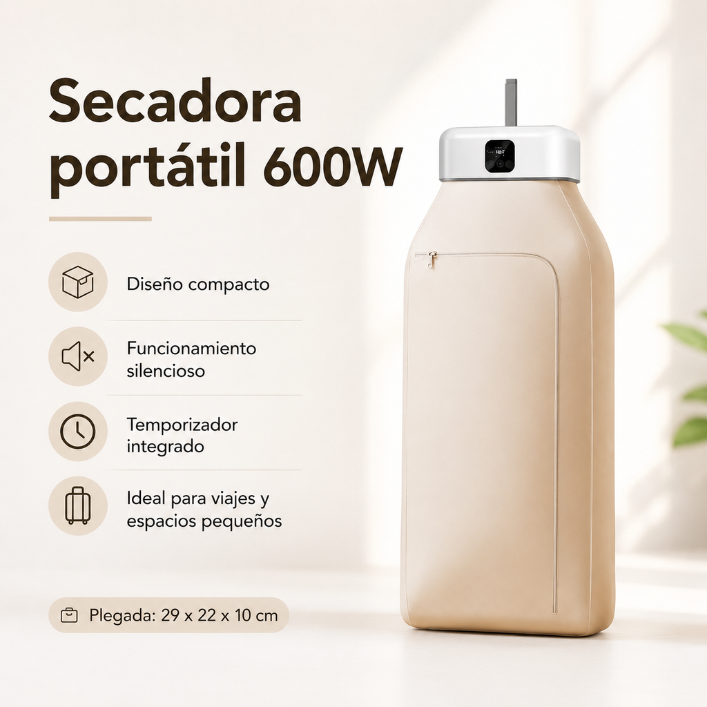 Secadora Portátil Compacta 600W para Ropa, Viajes y Espacios Pequeños