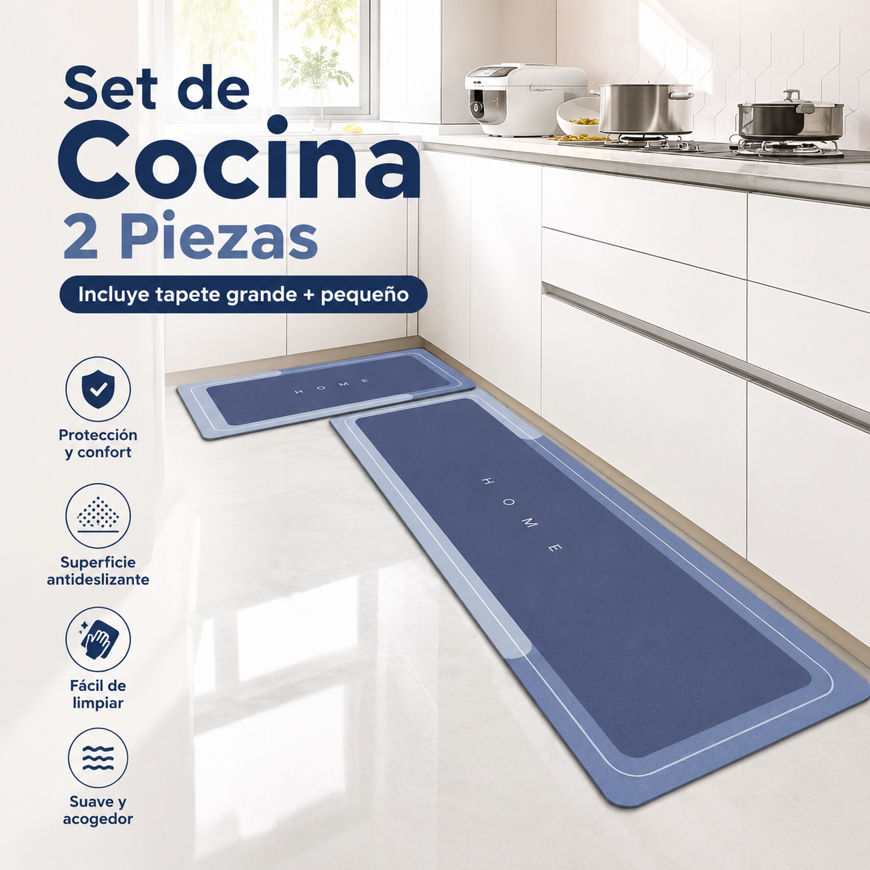 Set de Tapetes de Cocina 2 Piezas Antideslizantes y Fáciles de Limpiar