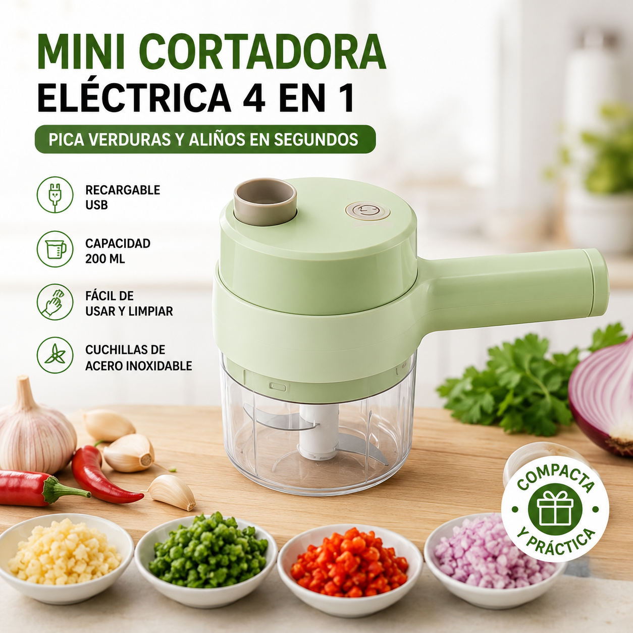 Picadora Eléctrica Recargable 4 en 1