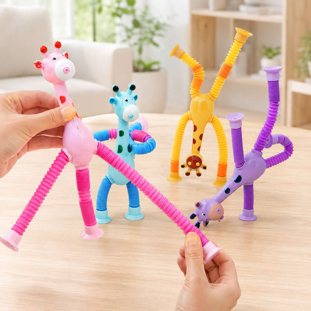 Jirafitas Sensoriales Antiestrés 4 en 1 – Pack de 4 Unidades