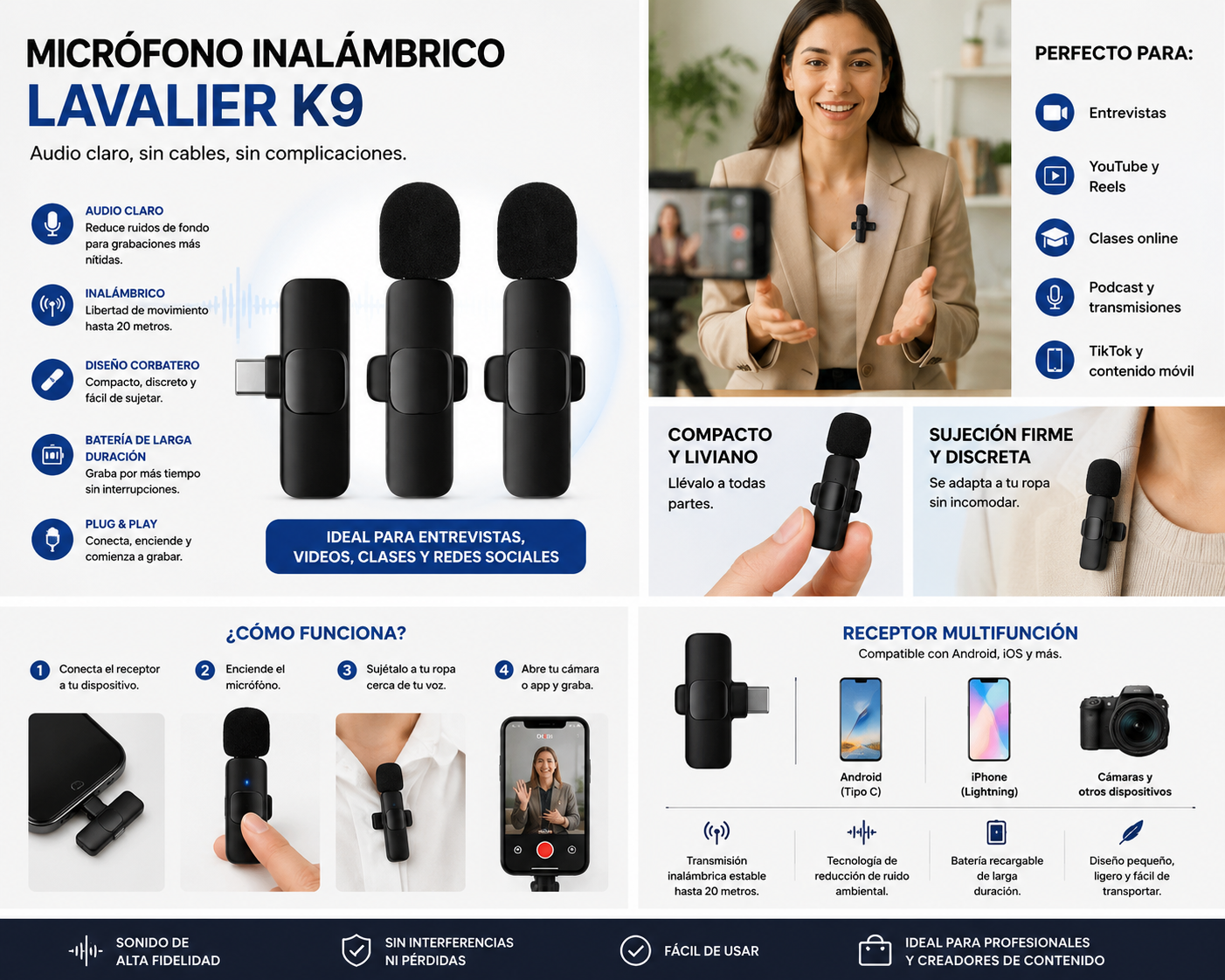 Micrófono Inalámbrico Lavalier K9