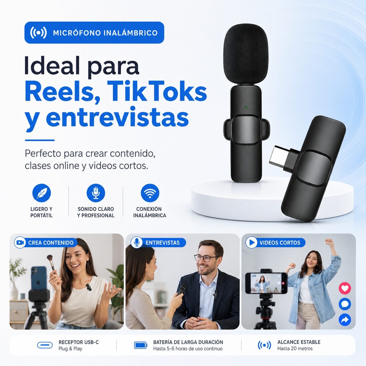 Micrófono Inalámbrico de Solapa Tipo C