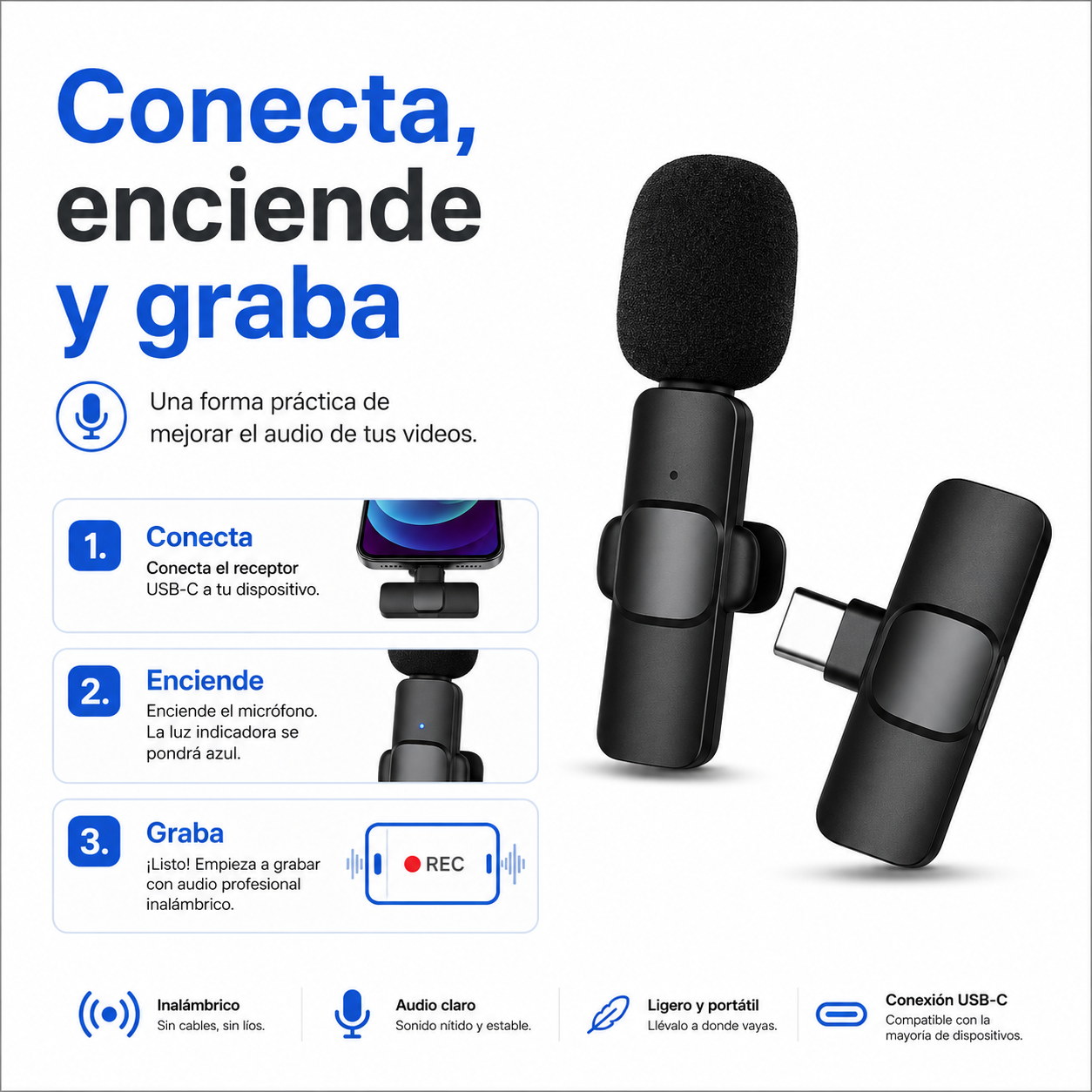 Micrófono Inalámbrico de Solapa Tipo C