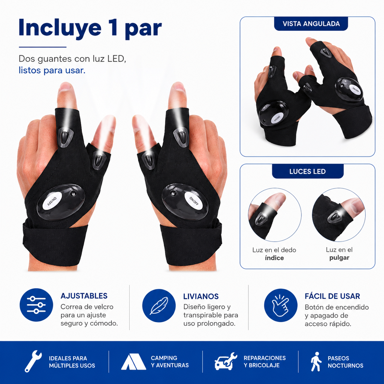 Guantes de Trabajo con Luz LED | 1 Par