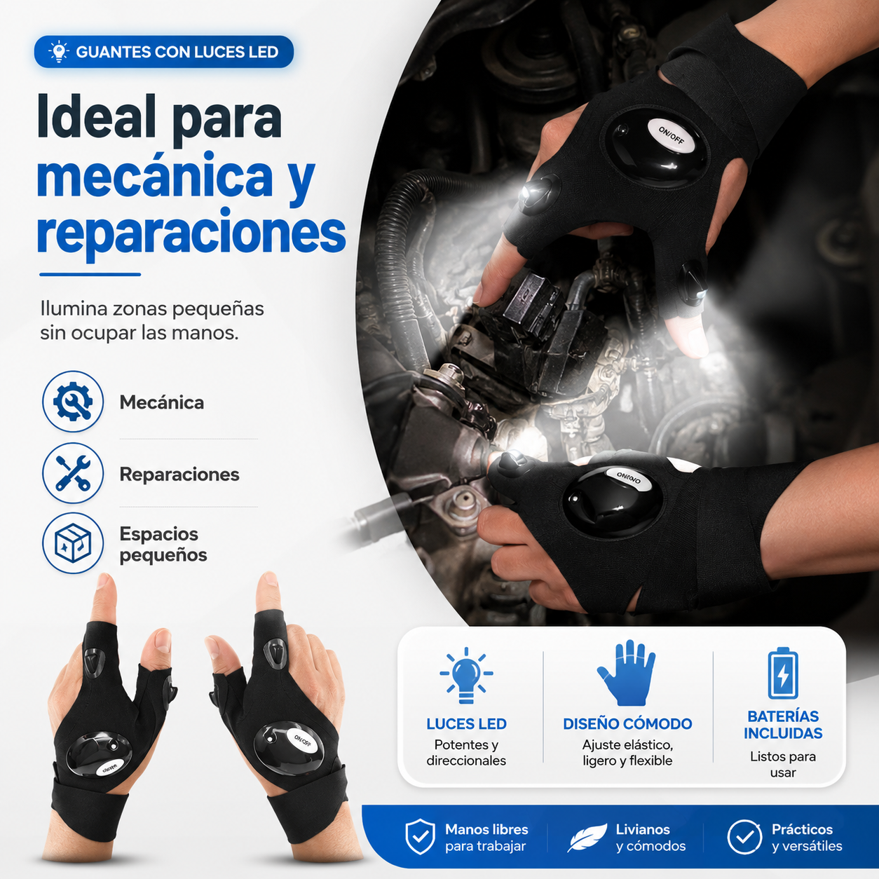 Guantes de Trabajo con Luz LED | 1 Par