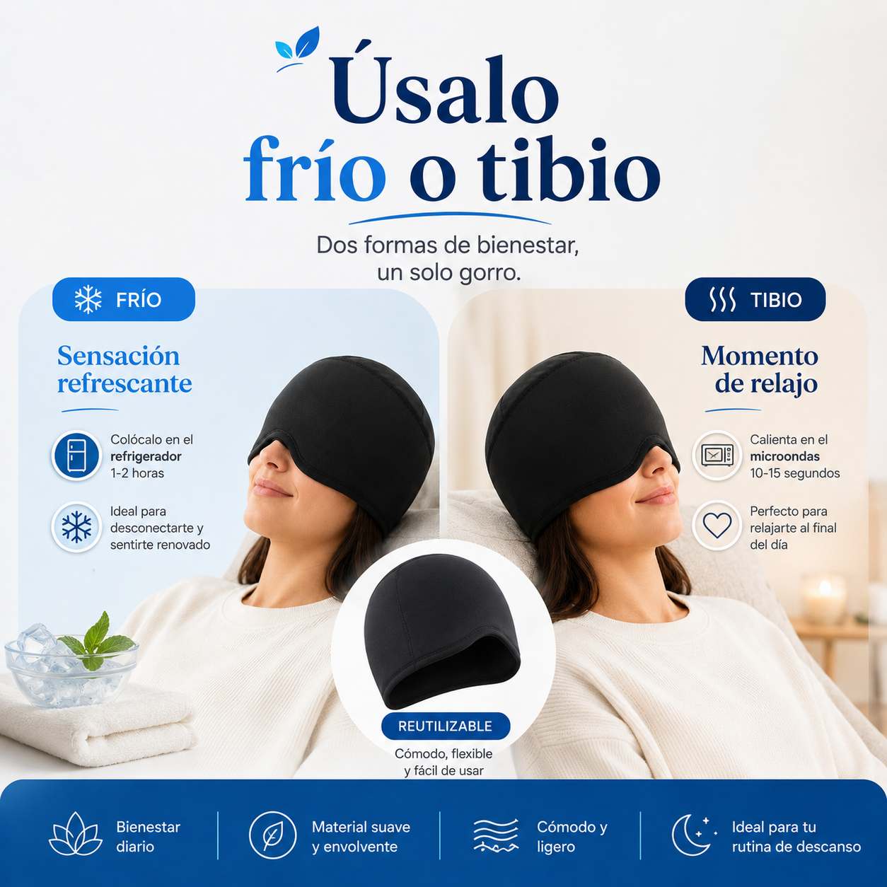 Gorro de Gel Frío/Calor para Migraña y Relajación