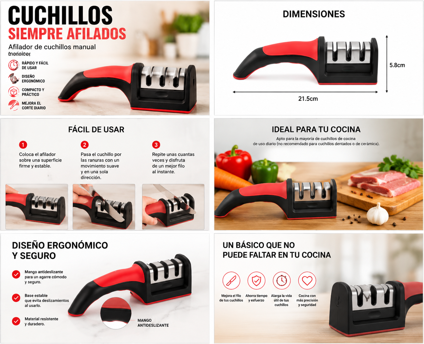 Afilador de Cuchillos para Cocina | Rápido y Fácil de Usar
