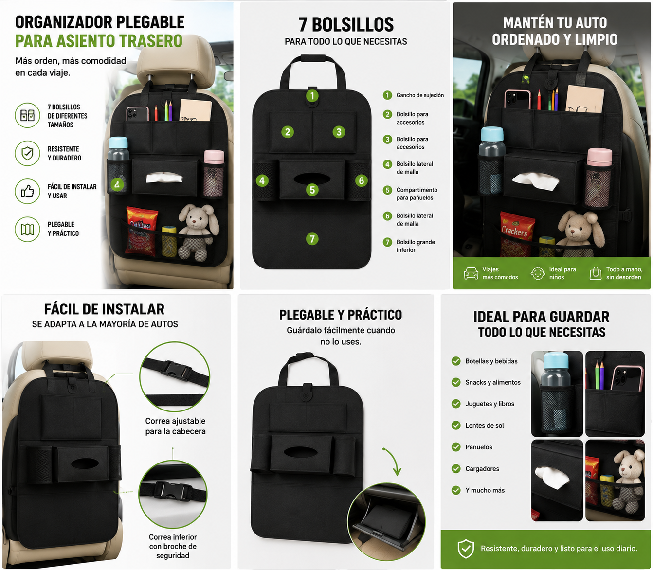 Organizador Plegable para Asiento Trasero de Auto