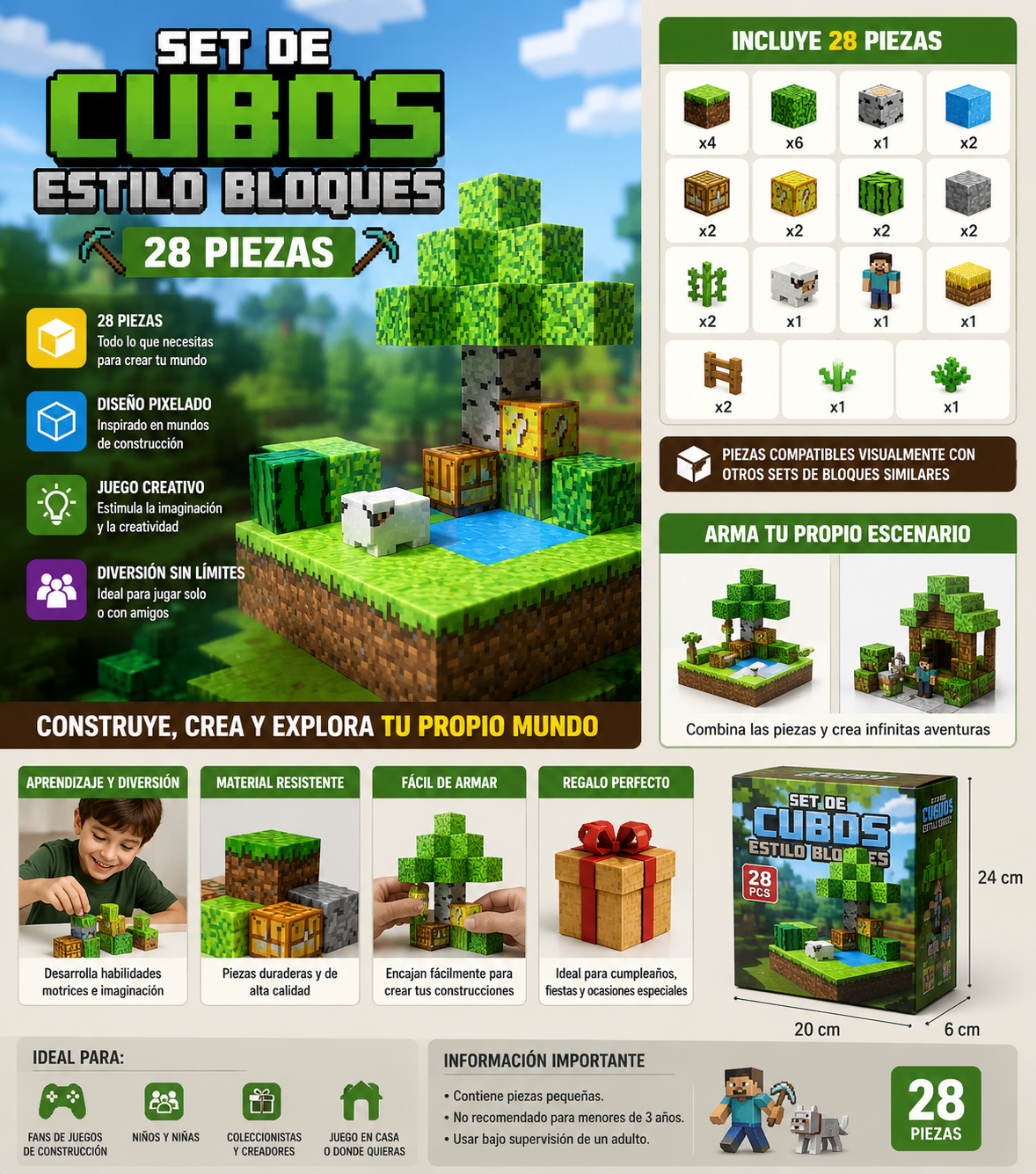 Set de Cubos Estilo Bloques 28 Piezas