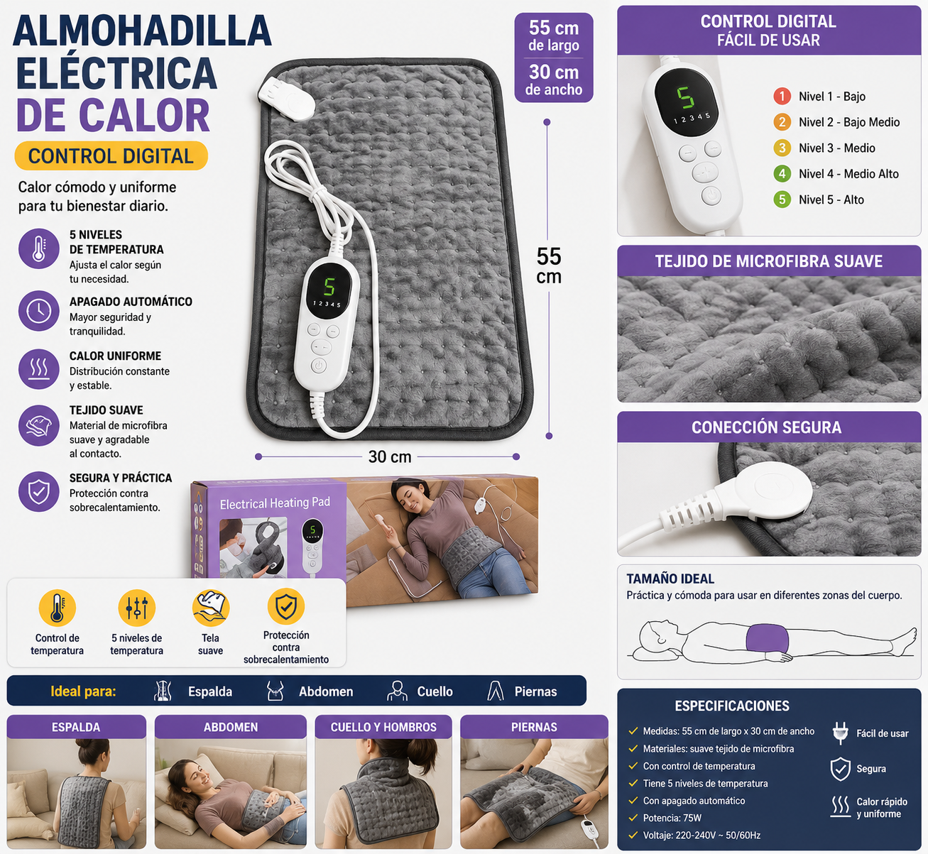 Almohadilla Térmica Eléctrica de Microfibra