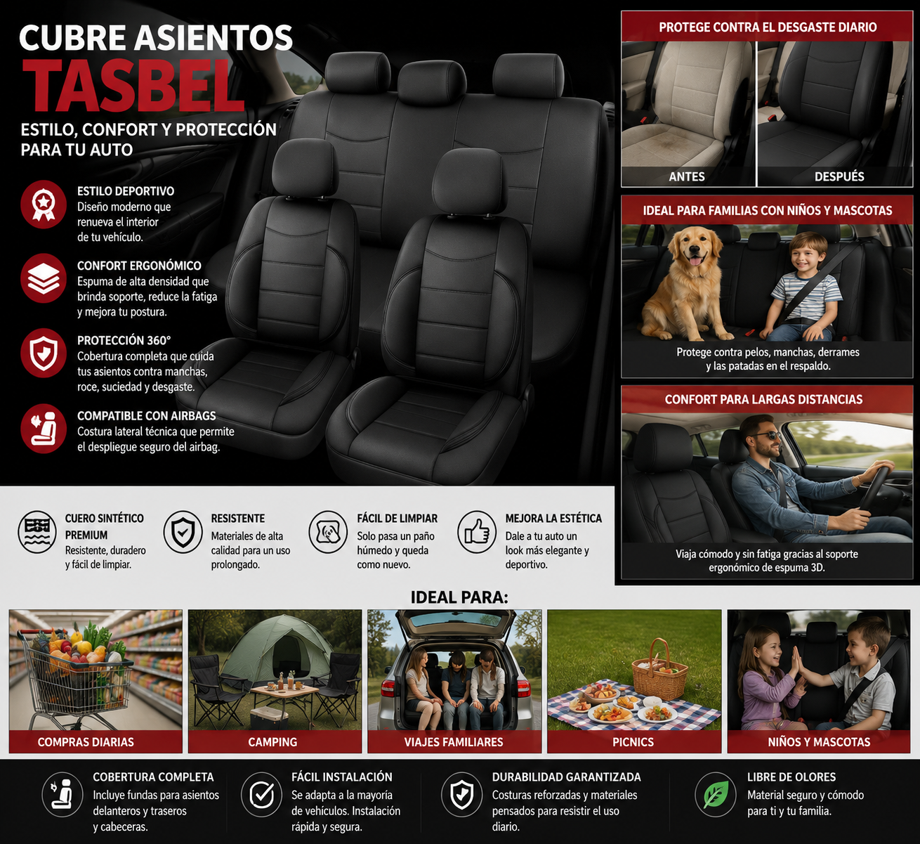 Fundas Deportivas para Asientos de Auto con Protección Completa