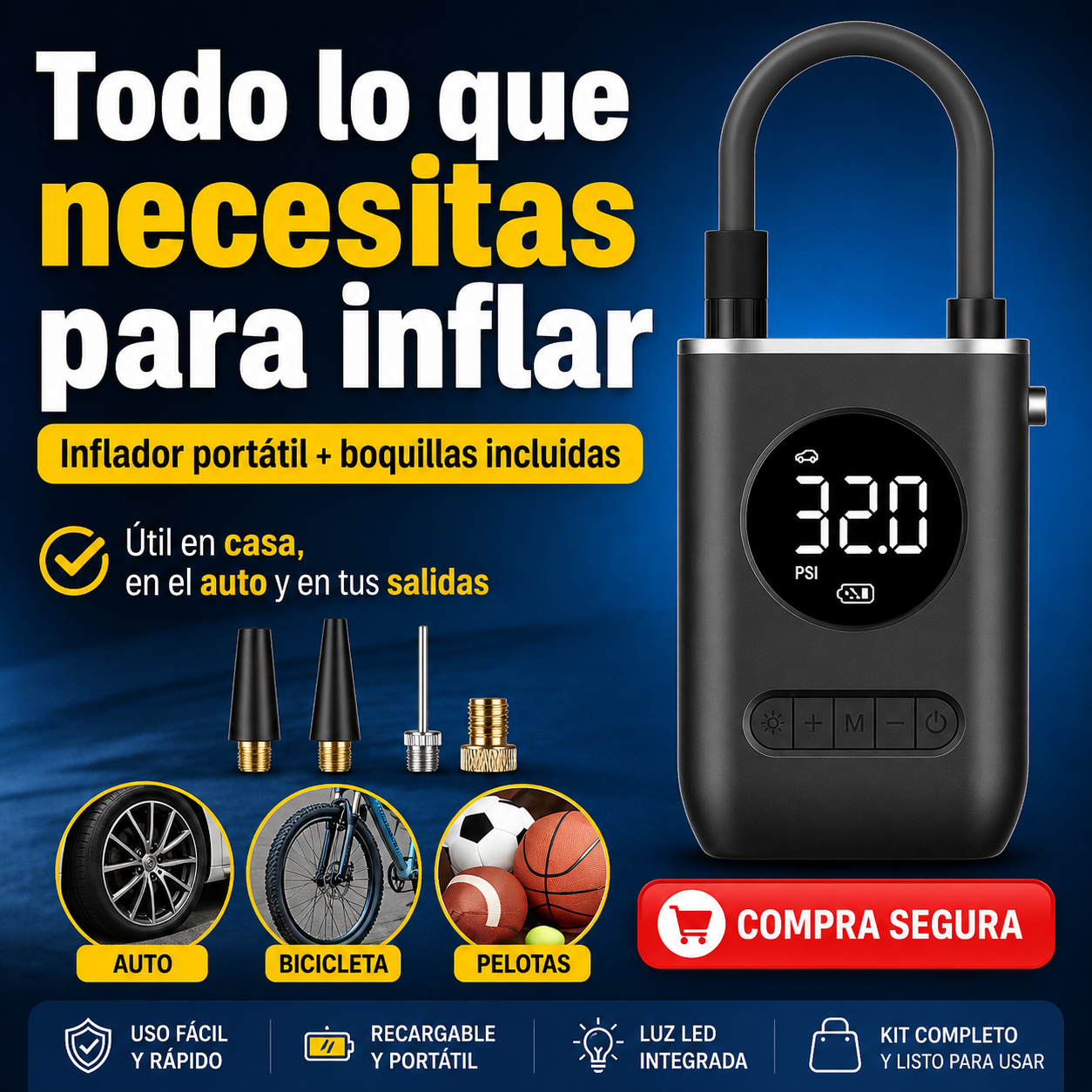 Inflador Portatil Inalambrico Recargable