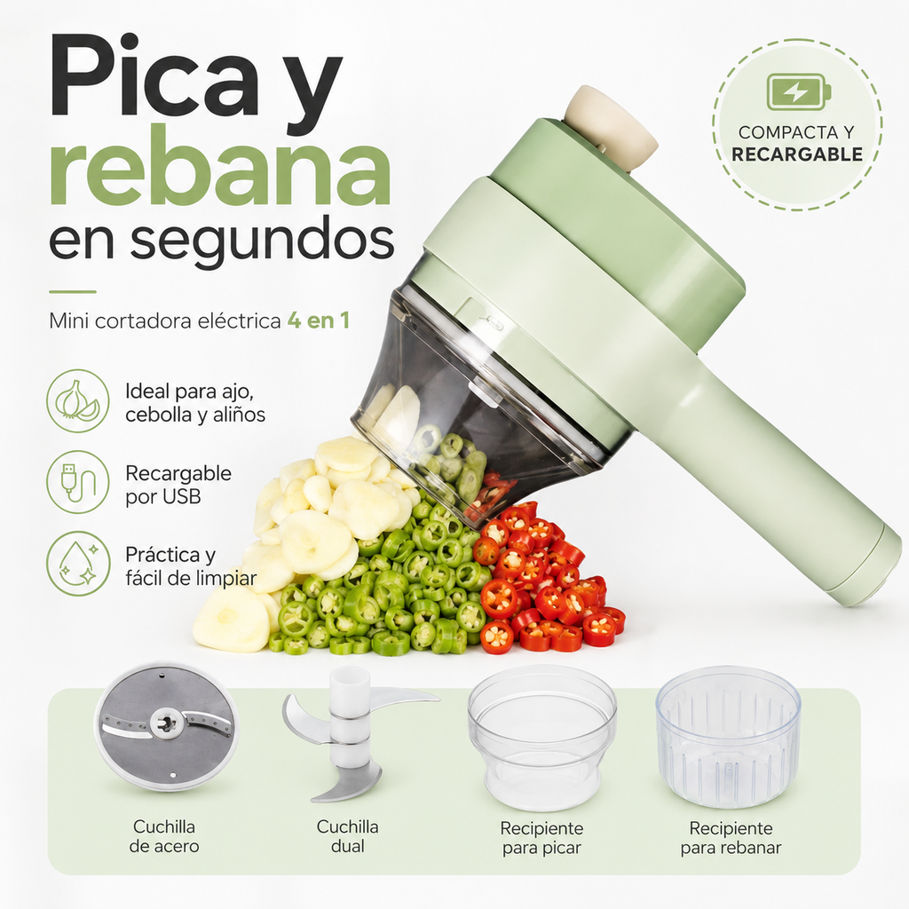 Picadora Eléctrica Recargable 4 en 1