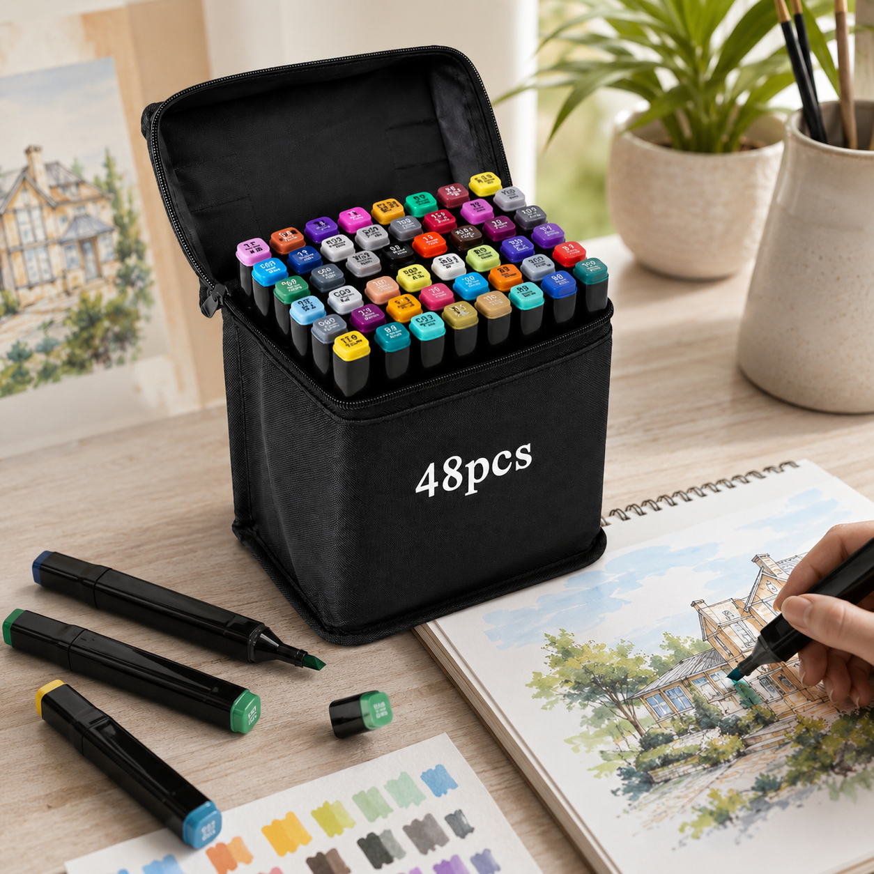 Set de Marcadores de Alcohol 48 Colores Doble Punta