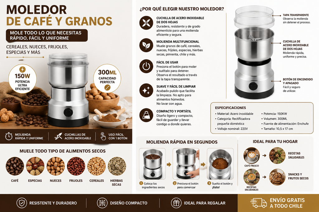 Moledor Eléctrico de Café y Granos