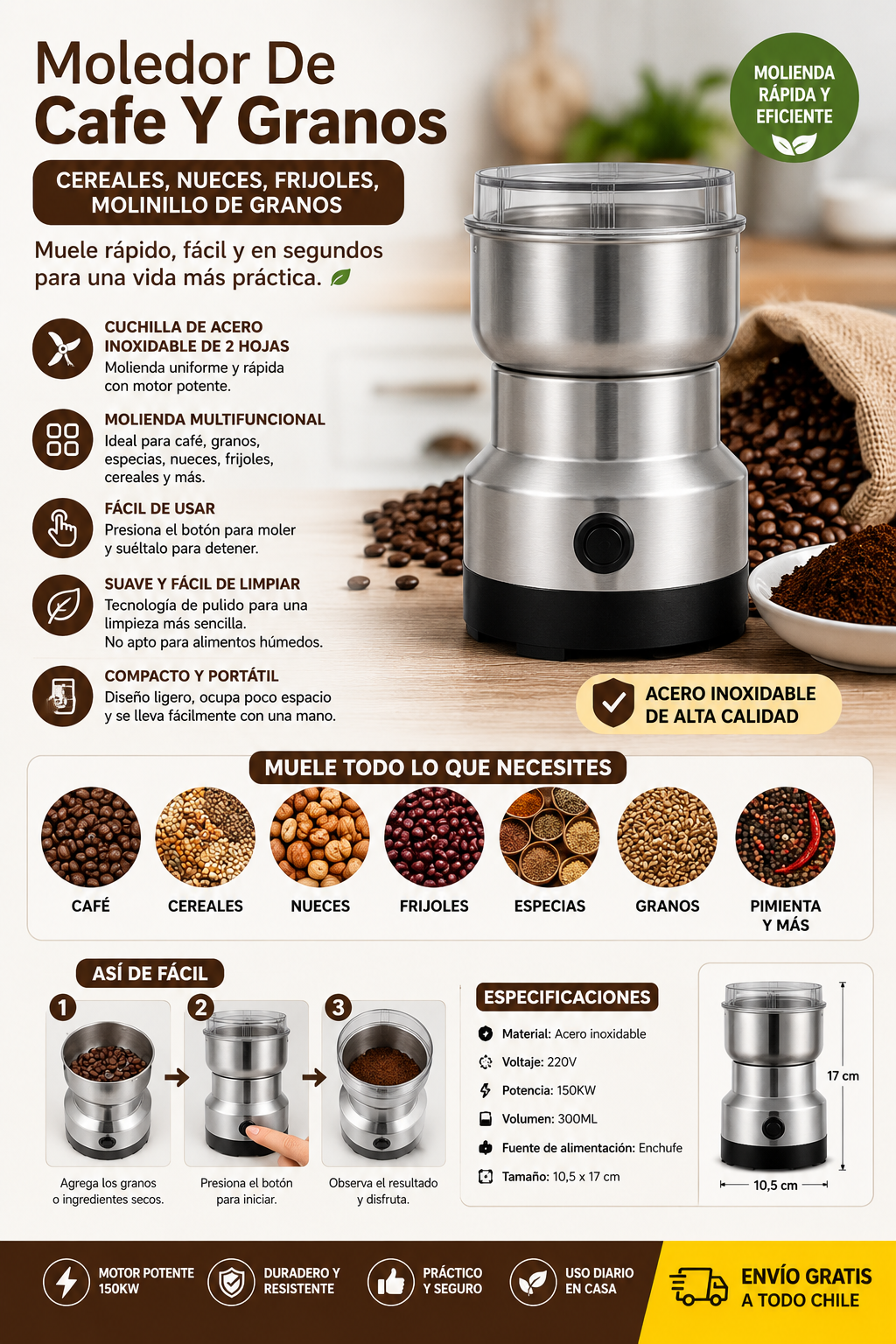 Moledor Eléctrico de Café y Granos