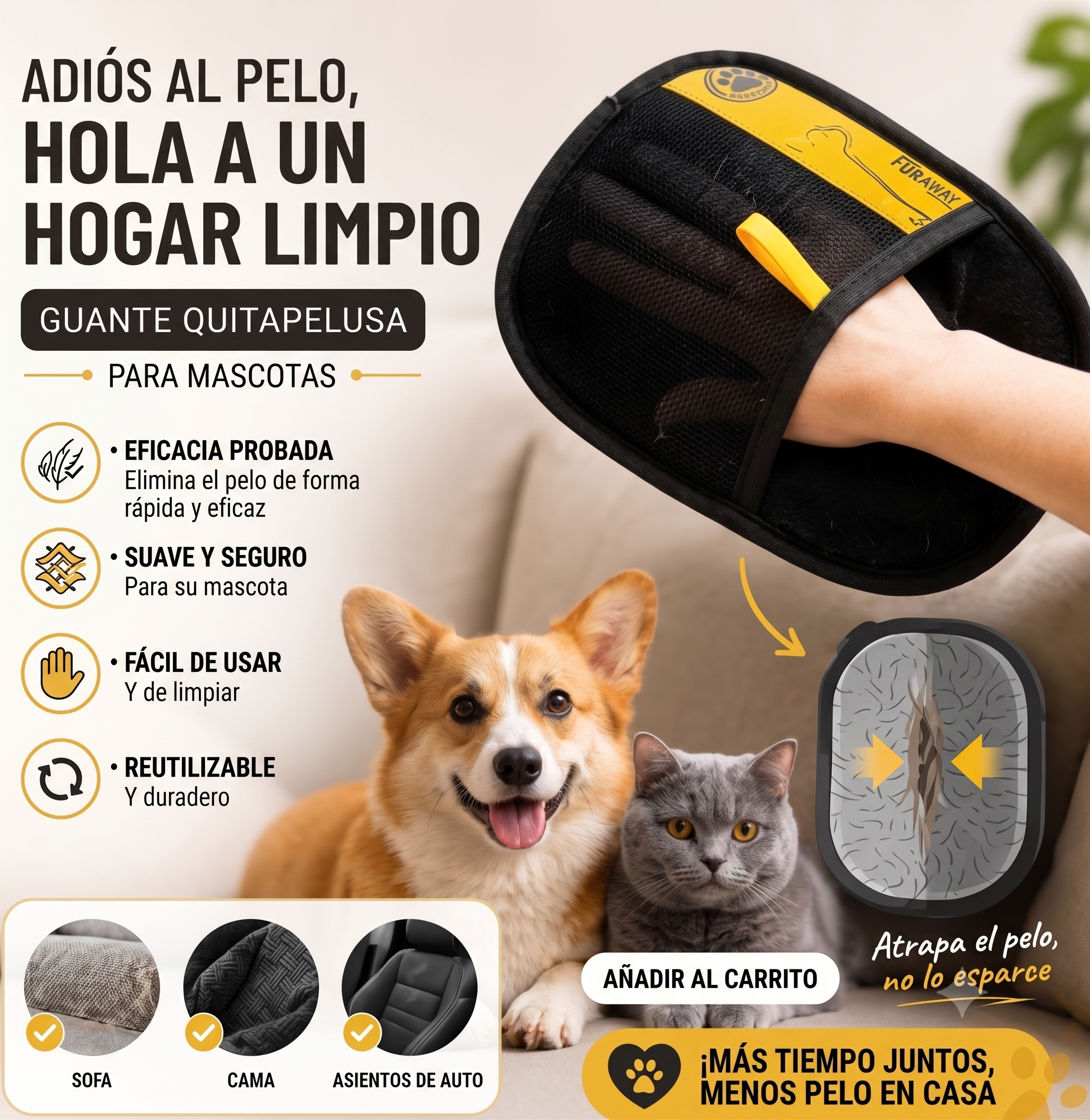 Guante Quitapelos para Mascotas – Reutilizable y Lavable