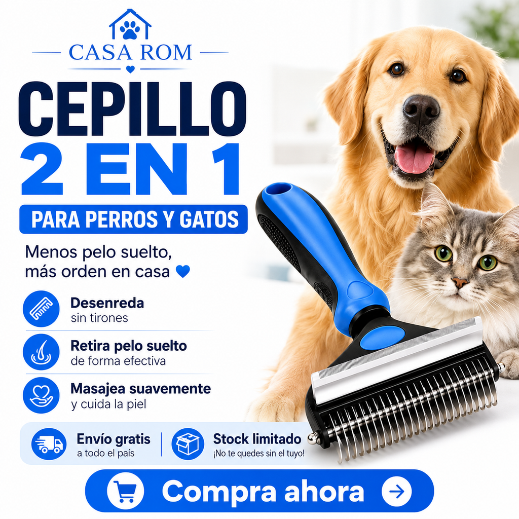 Cepillo Deslanador 2 en 1 para Perros y Gatos